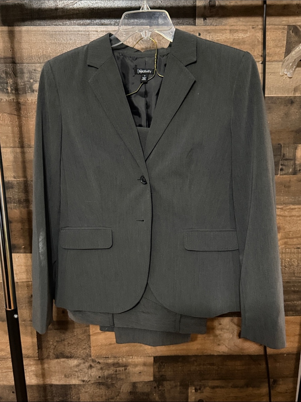 Relativity Women’s Dark Charcoal Two-Button Suit Jacket and Flat Front Pants